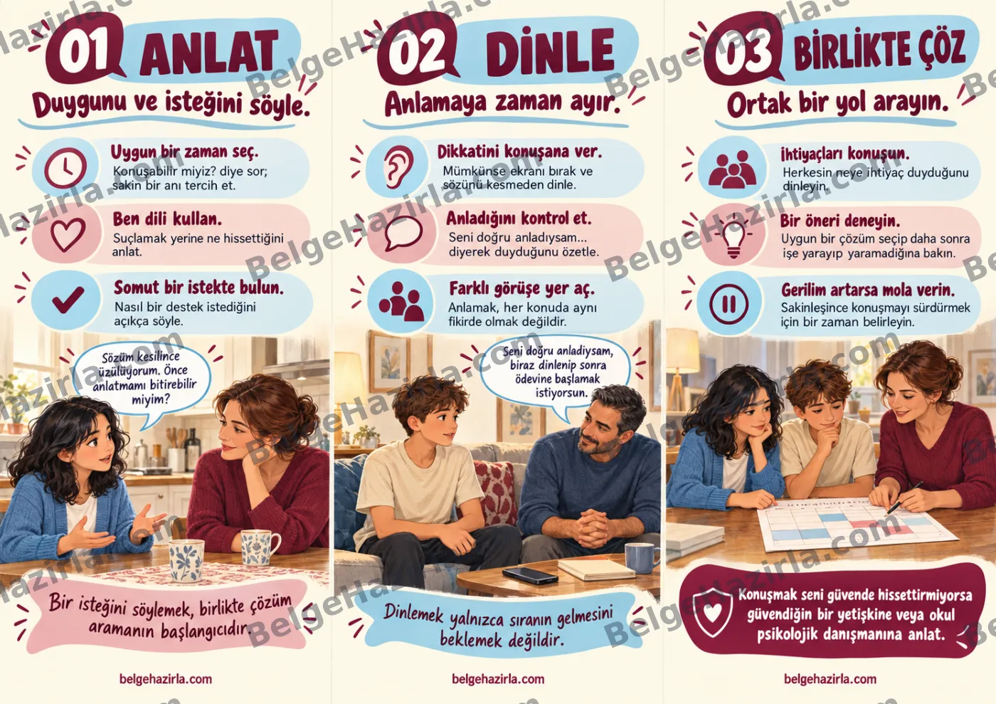 Aile İçi İletişim: Evde Birbirimizi Duyalım Broşürü — arka yüz önizlemesi (filigranlı)