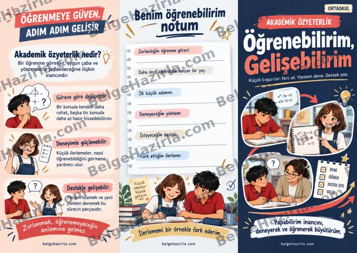 Akademik Özyeterlik: Öğrenebilirim, Gelişebilirim Broşürü ön yüz önizlemesi