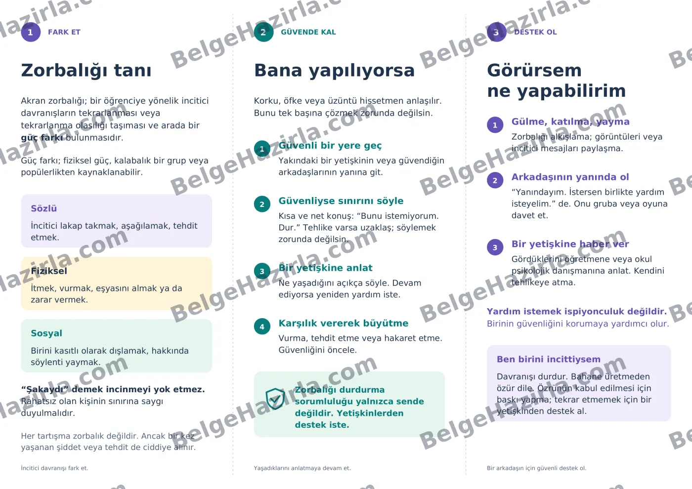Akran Zorbalığına Dur De: Kapsamlı Öğrenci Rehberi Broşürü — arka yüz önizlemesi (filigranlı)