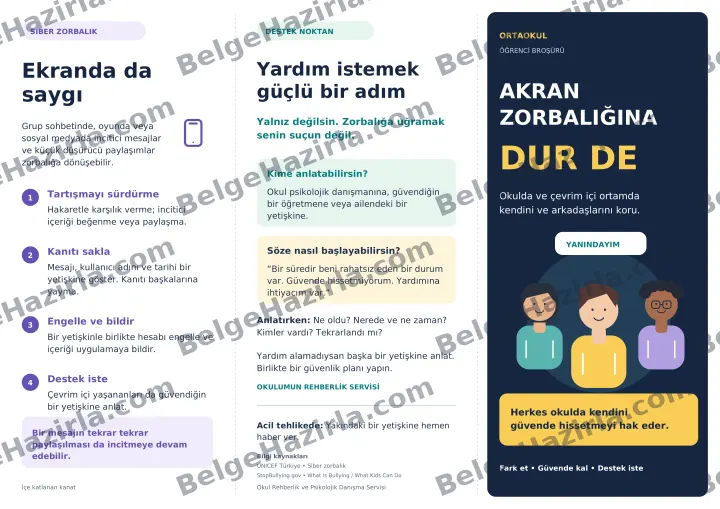 Akran Zorbalığına Dur De: Kapsamlı Öğrenci Rehberi Broşürü ön yüz önizlemesi