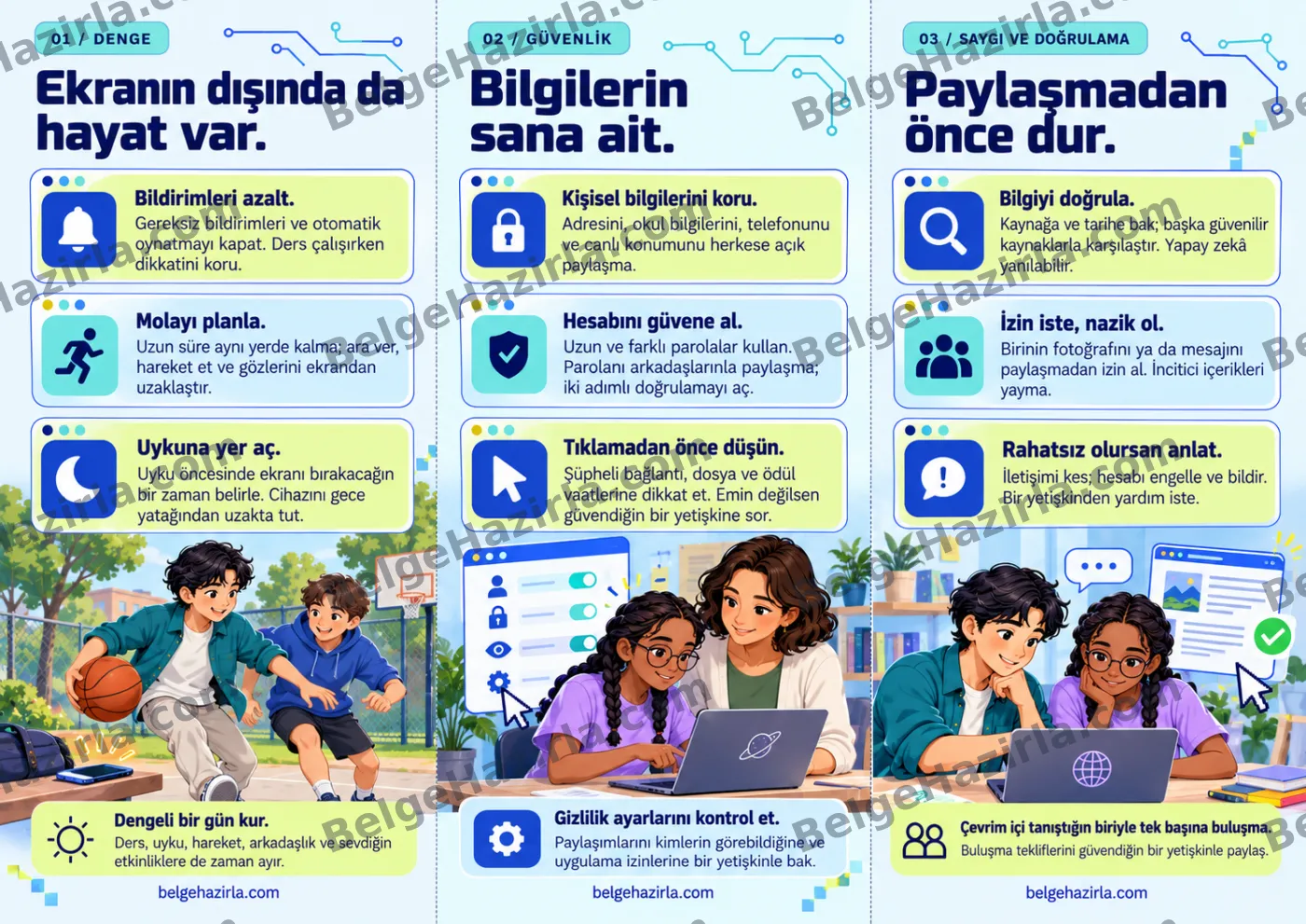 Bilinçli Teknoloji Kullanımı: Dijital Pusulam Broşürü — arka yüz önizlemesi (filigranlı)