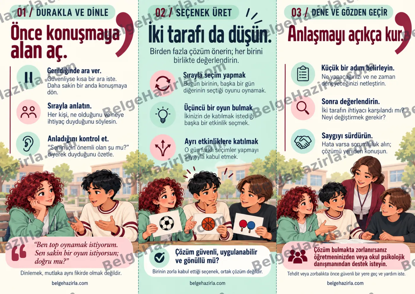 Çatışma Çözme: Ortak Bir Yol Bulalım Broşürü — arka yüz önizlemesi (filigranlı)