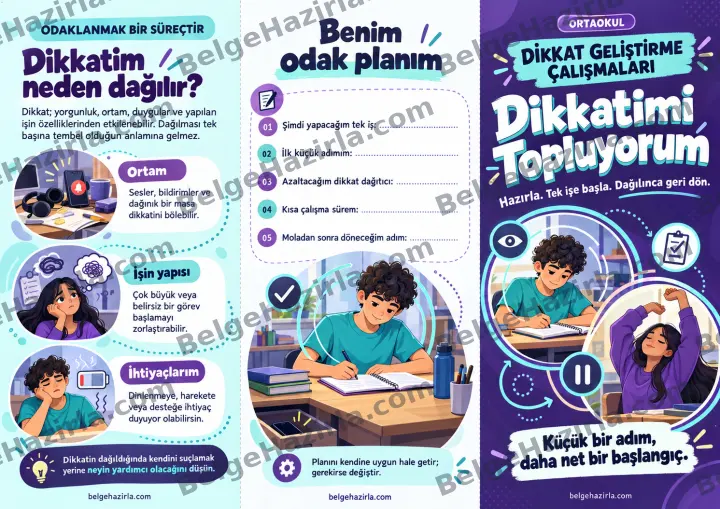 Dikkat Geliştirme: Dikkatimi Topluyorum Broşürü ön yüz önizlemesi