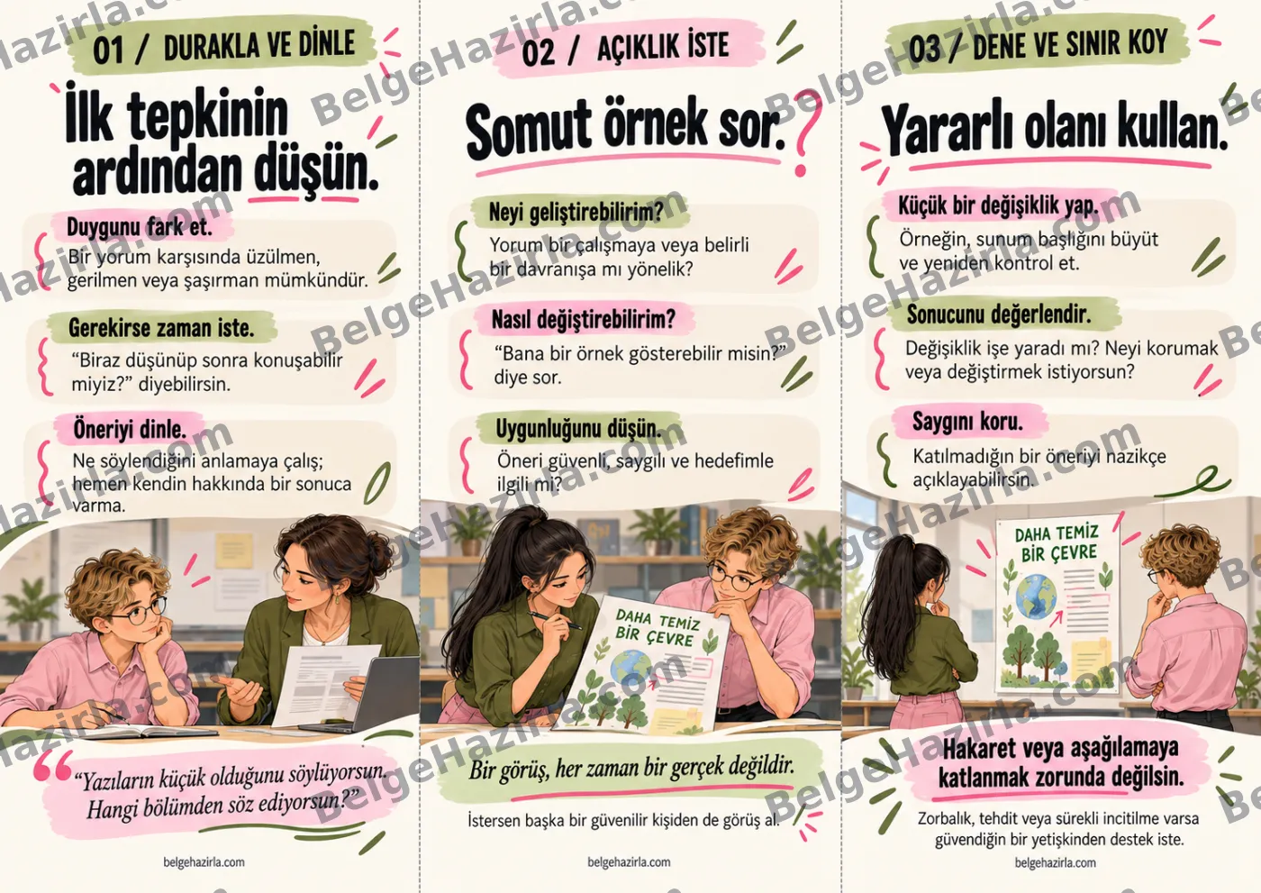 Eleştiriye Tolerans: Geri Bildirimden Öğrenmek Broşürü — arka yüz önizlemesi (filigranlı)