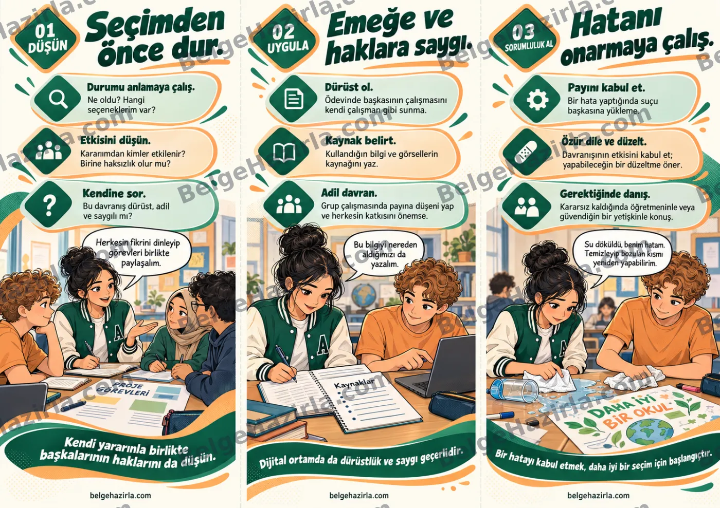 Etik Davranış: Günlük Seçimlerim Önemli Broşürü — arka yüz önizlemesi (filigranlı)