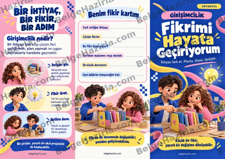 Girişimcilik: Bir İhtiyaç, Bir Fikir, Bir Adım Broşürü ön yüz önizlemesi