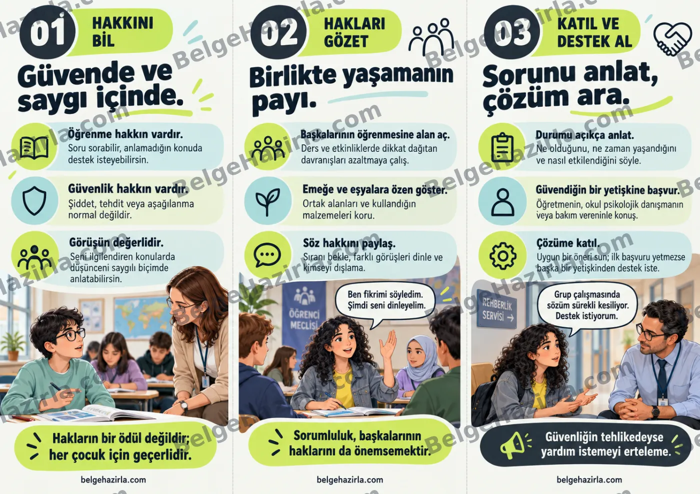 Hak ve Sorumluluklar: Hakkımı Bilirim, Saygı Gösteririm Broşürü — arka yüz önizlemesi (filigranlı)