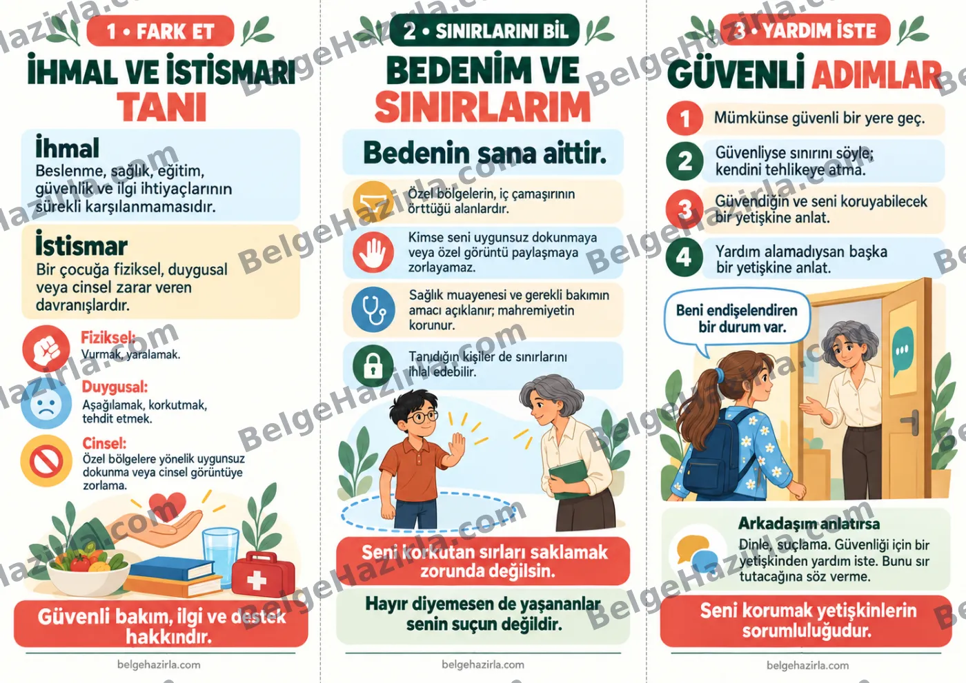 İhmal ve İstismardan Korunma: Güvenli Adımlar Broşürü — arka yüz önizlemesi (filigranlı)