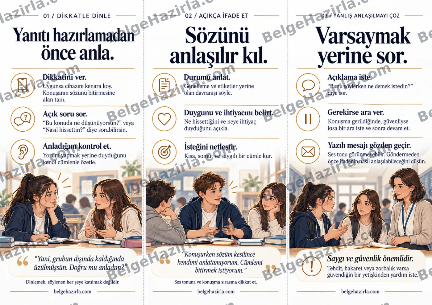 İletişim Becerileri: Dinle, Anlat, Anlaş Broşürü — arka yüz önizlemesi (filigranlı)
