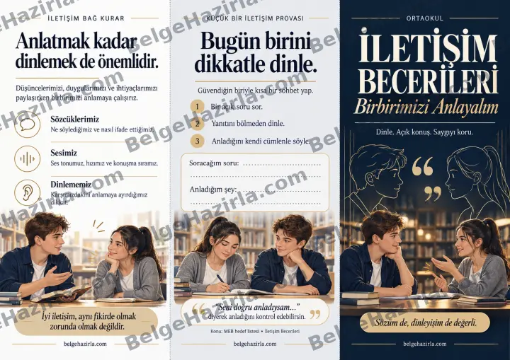 İletişim Becerileri: Dinle, Anlat, Anlaş Broşürü ön yüz önizlemesi