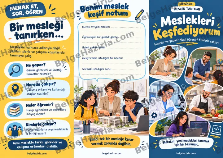 Meslek Tanıtımı: Meslekleri Keşfediyorum Broşürü ön yüz önizlemesi