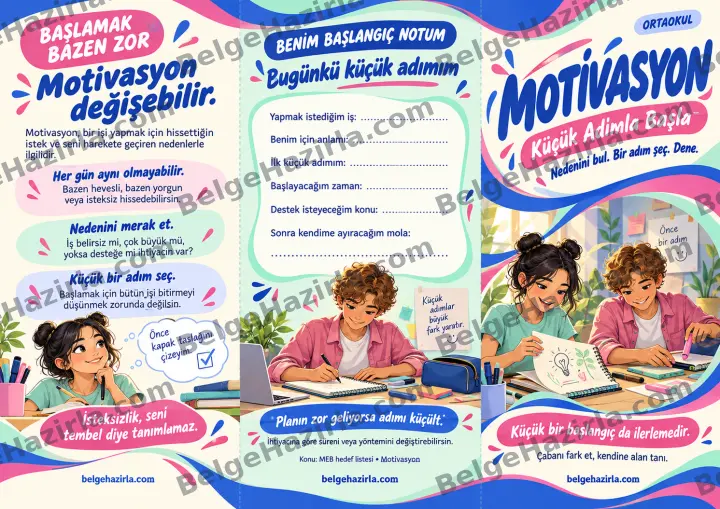 Motivasyon: Küçük Bir Adımla Başla Broşürü ön yüz önizlemesi