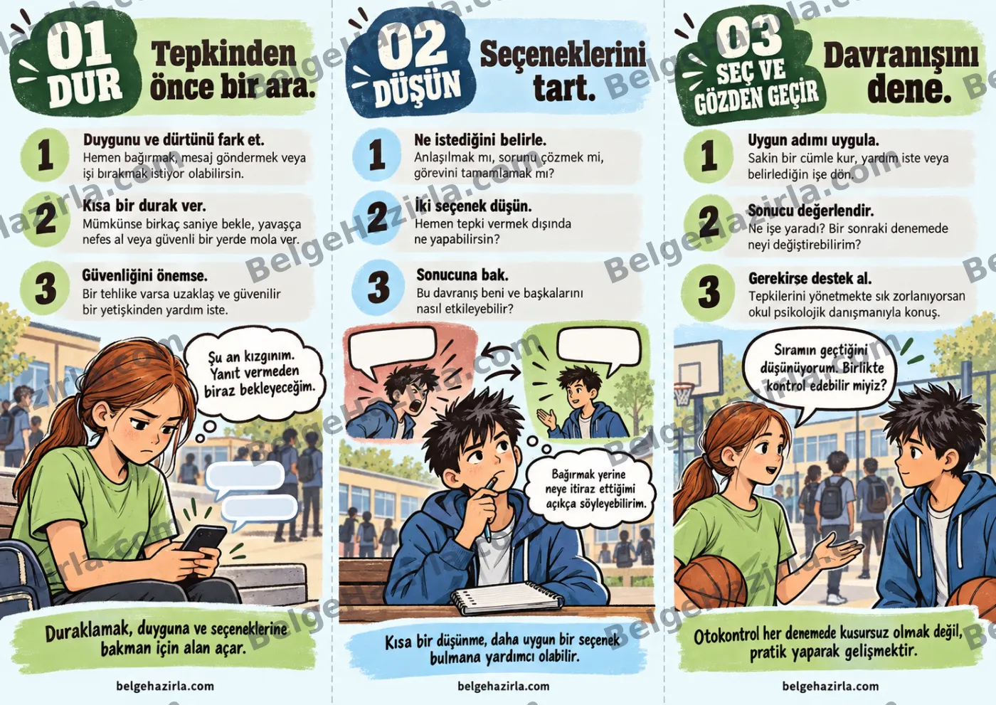 Otokontrol: Duygumu Fark Eder, Davranışımı Seçerim Broşürü — arka yüz önizlemesi (filigranlı)