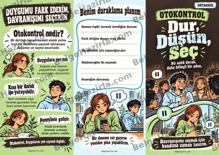 Otokontrol: Duygumu Fark Eder, Davranışımı Seçerim Broşürü ön yüz önizlemesi