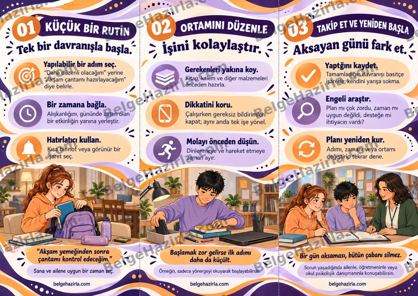 Öz Disiplin: Küçük Bir Rutin Kur Broşürü — arka yüz önizlemesi (filigranlı)