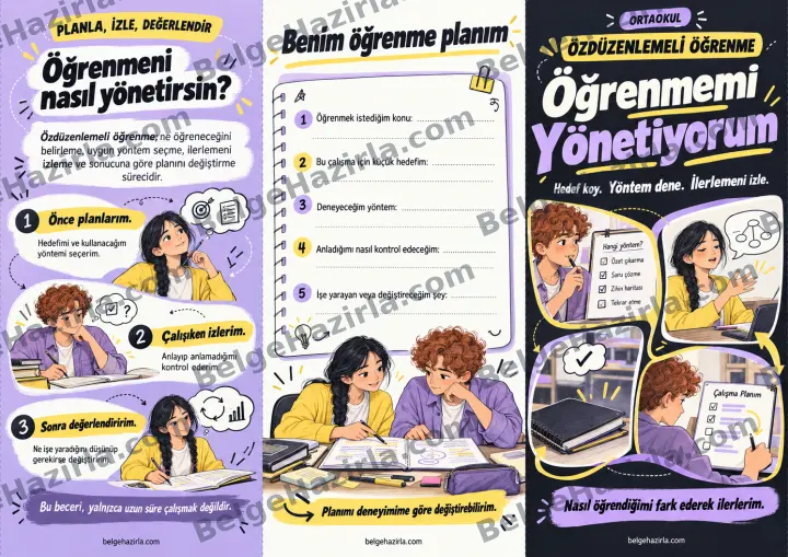 Öz Düzenlemeli Öğrenme: Planla, İzle, Değerlendir Broşürü ön yüz önizlemesi