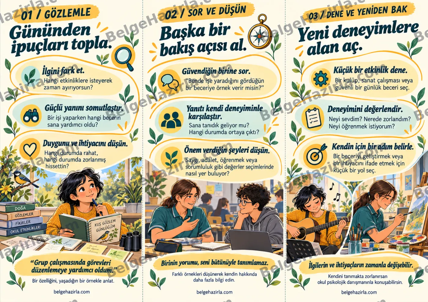 Öz Farkındalık: Kendime Merakla Bakıyorum Broşürü — arka yüz önizlemesi (filigranlı)