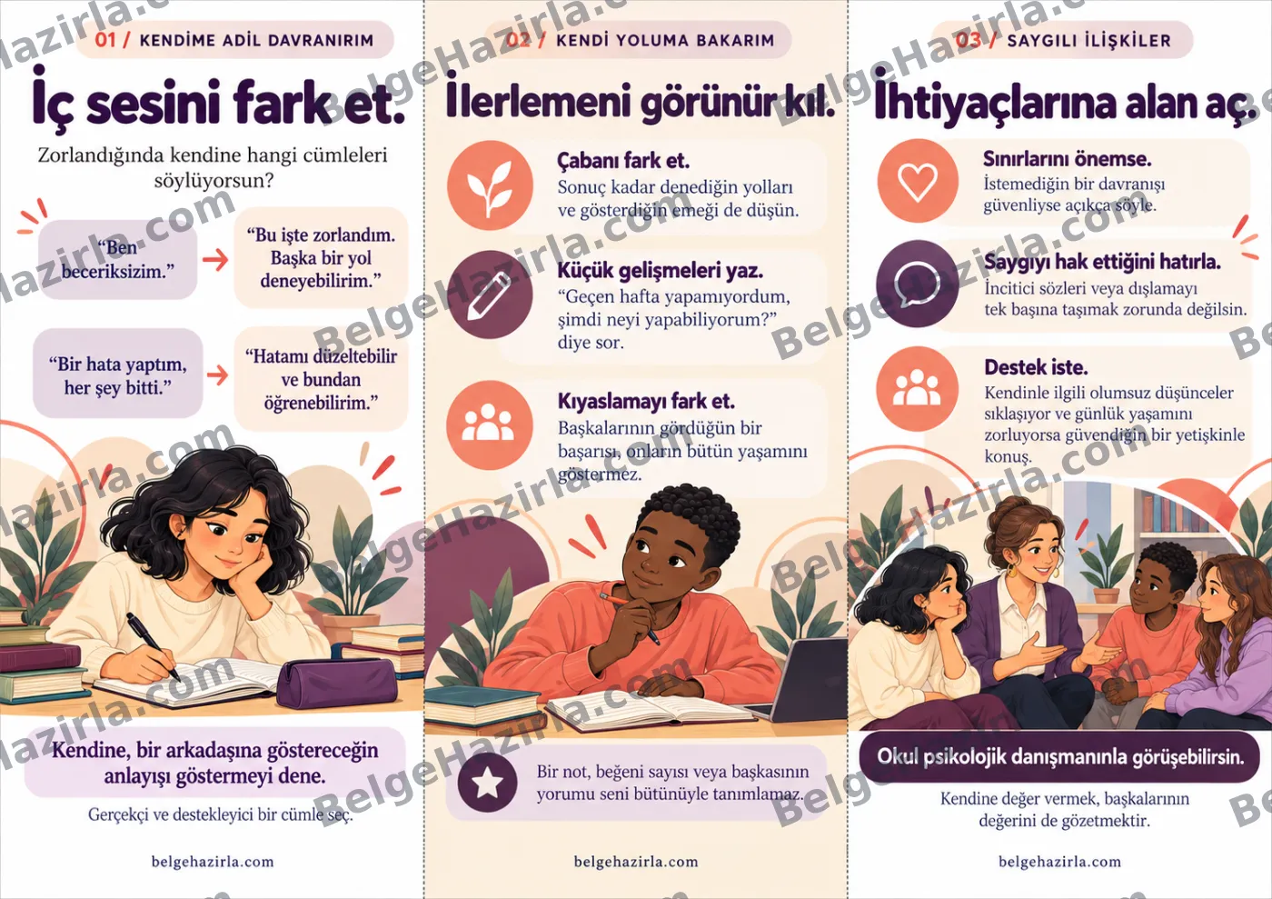 Özsaygı: Kendime Adil Davranıyorum Broşürü — arka yüz önizlemesi (filigranlı)