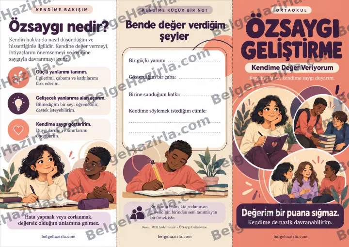 Özsaygı: Kendime Adil Davranıyorum Broşürü ön yüz önizlemesi