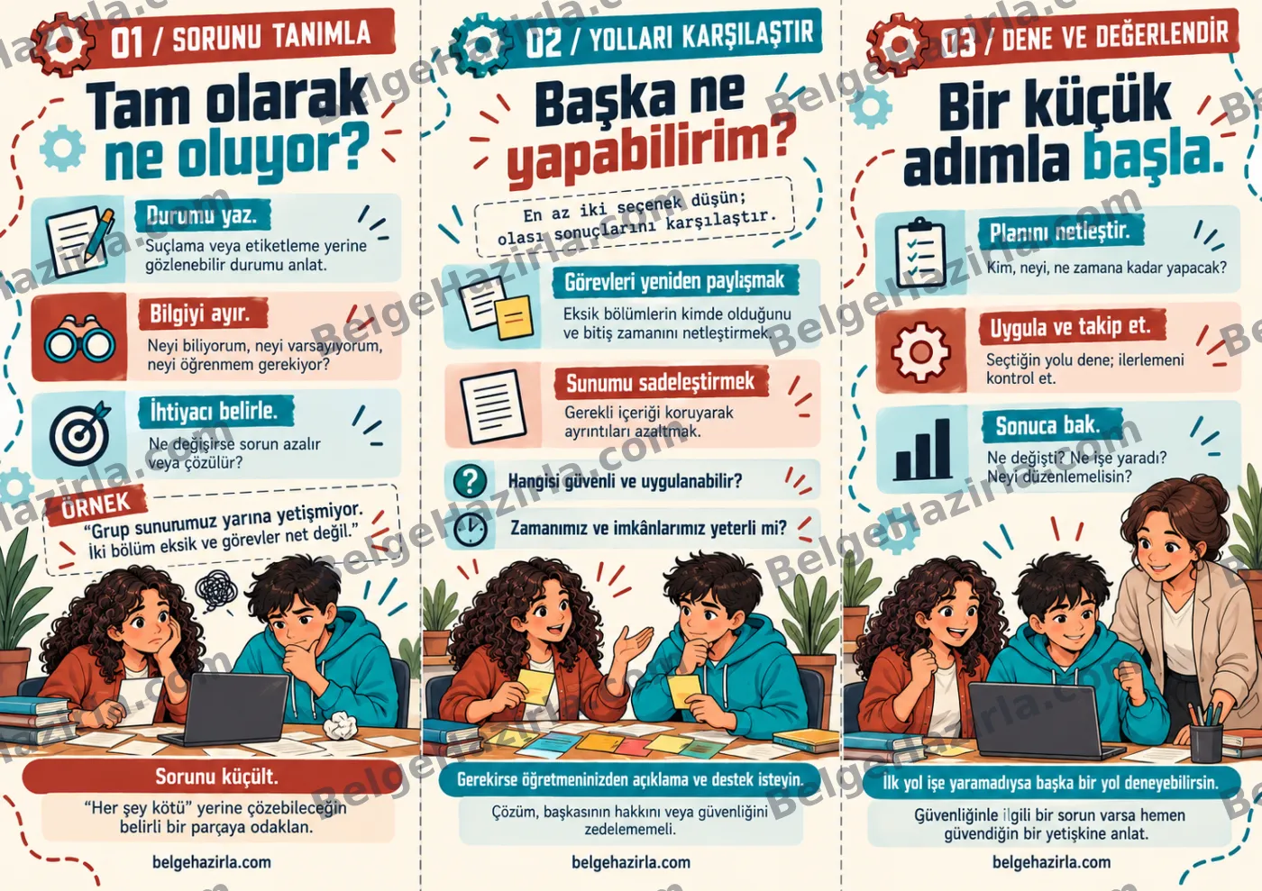 Problem Çözme: Sorunu Tanımla, Yolları Karşılaştır Broşürü — arka yüz önizlemesi (filigranlı)