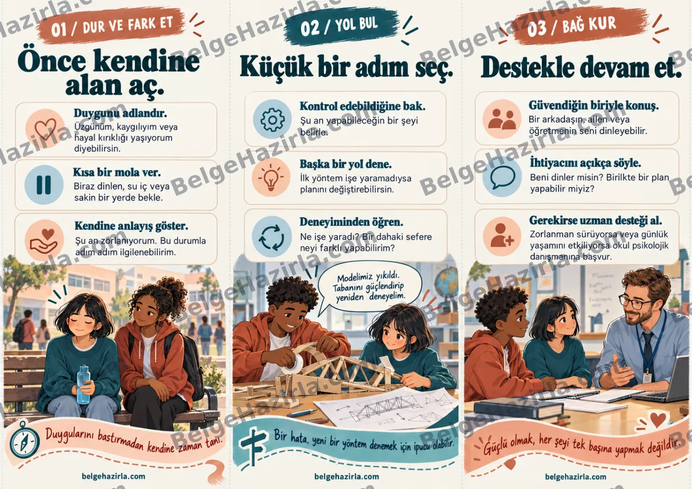 Psikolojik Sağlamlık: Zorlanınca Yeniden Başlamak Broşürü — arka yüz önizlemesi (filigranlı)