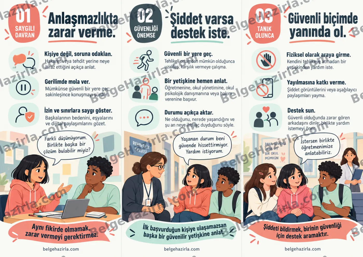 Şiddeti Önleme: Saygı ve Güvenlik Broşürü — arka yüz önizlemesi (filigranlı)
