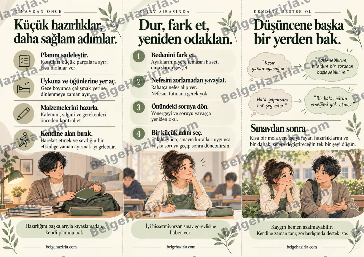 Sınav Kaygısı: Sınav Öncesi ve Sırasında Destek Broşürü — arka yüz önizlemesi (filigranlı)