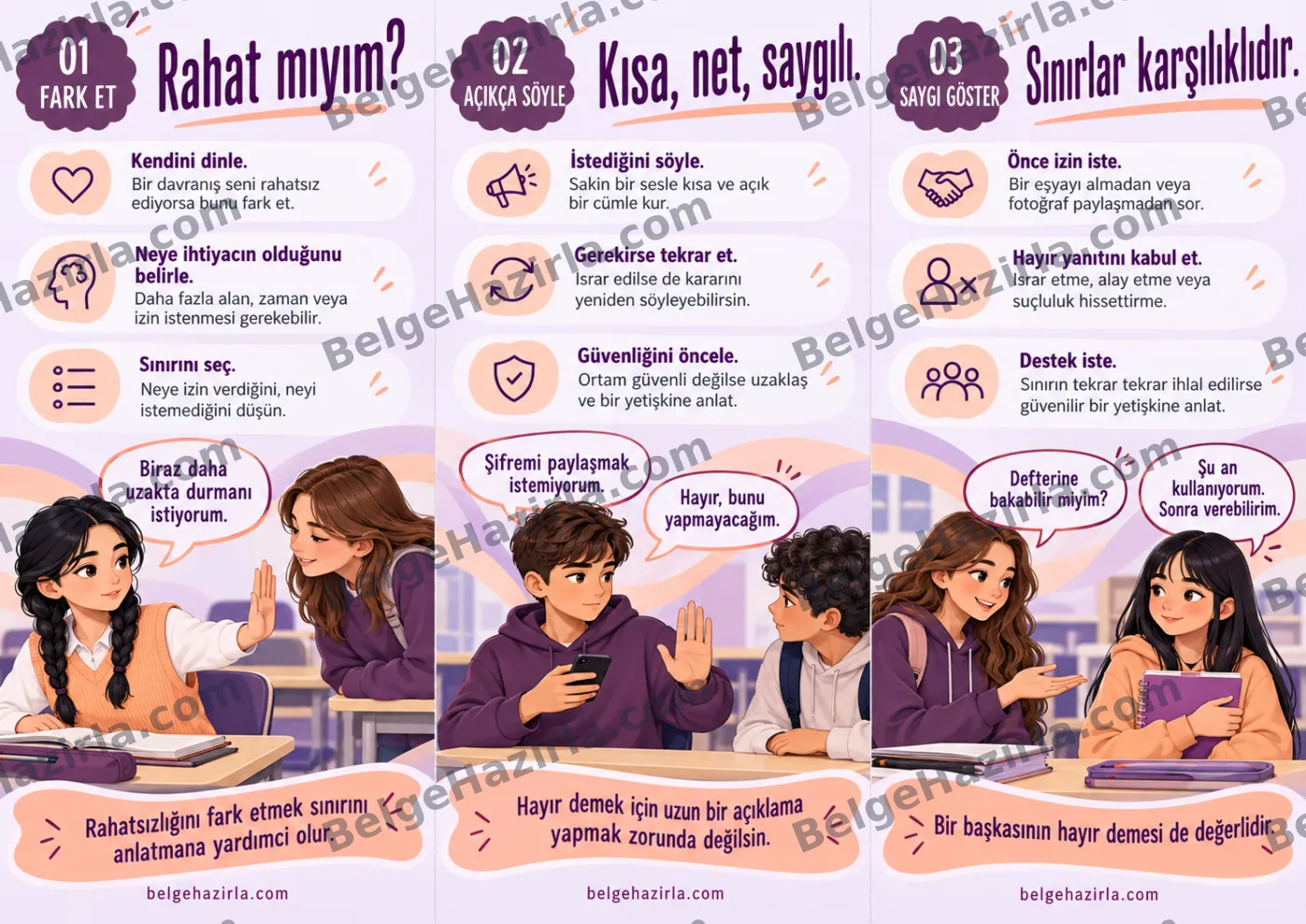 Sınır Koyma: Kişisel Alanıma Saygı Broşürü — arka yüz önizlemesi (filigranlı)