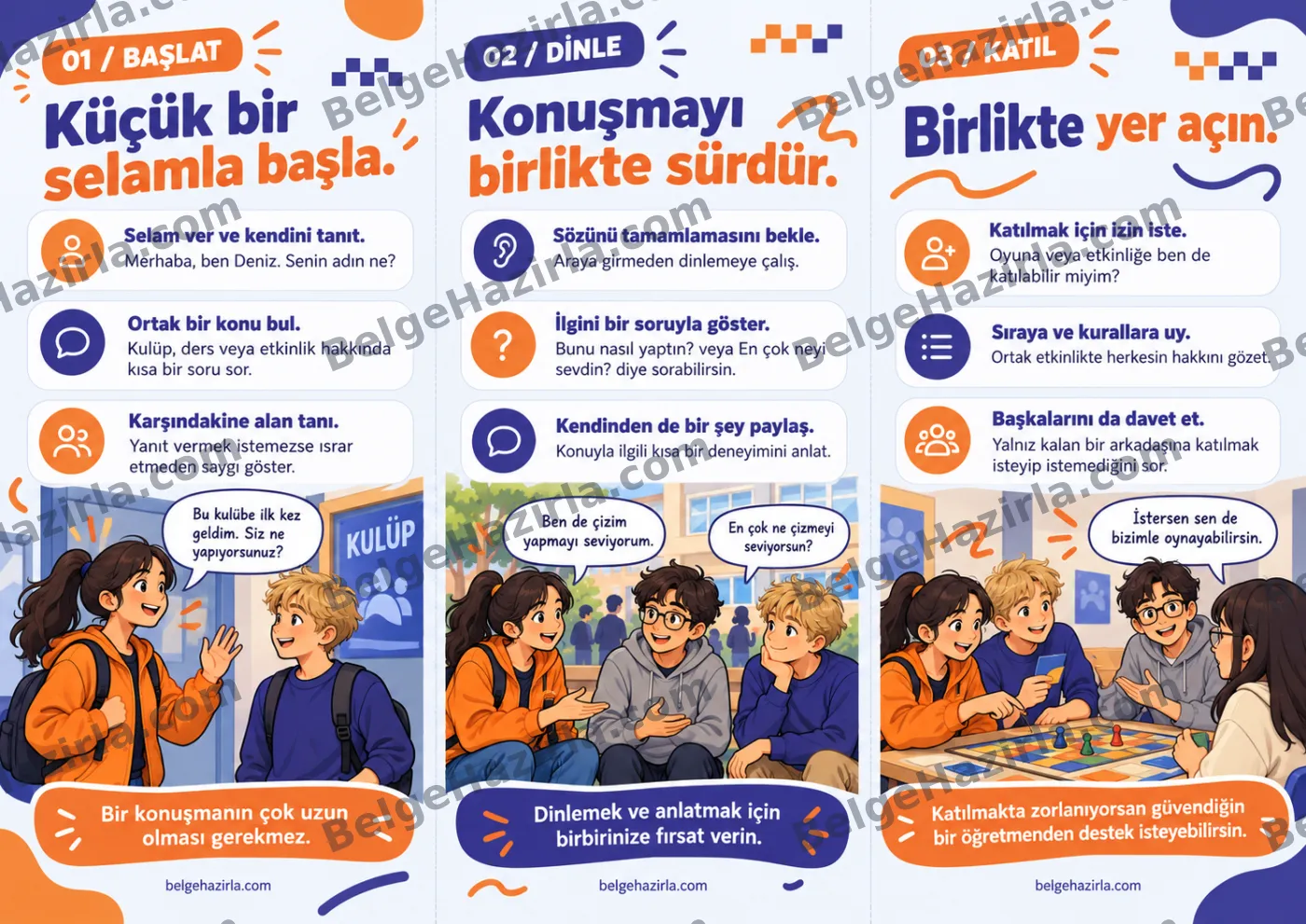 Sosyal Beceriler: Selam Ver, Dinle, Katıl Broşürü — arka yüz önizlemesi (filigranlı)