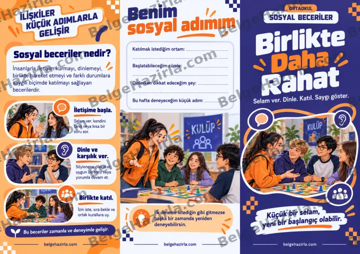 Sosyal Beceriler: Selam Ver, Dinle, Katıl Broşürü ön yüz önizlemesi