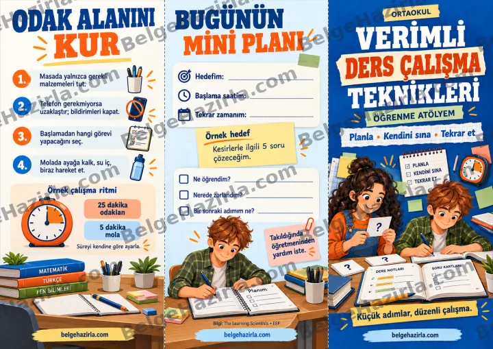 Verimli Ders Çalışma: Öğrenme Atölyem Broşürü ön yüz önizlemesi